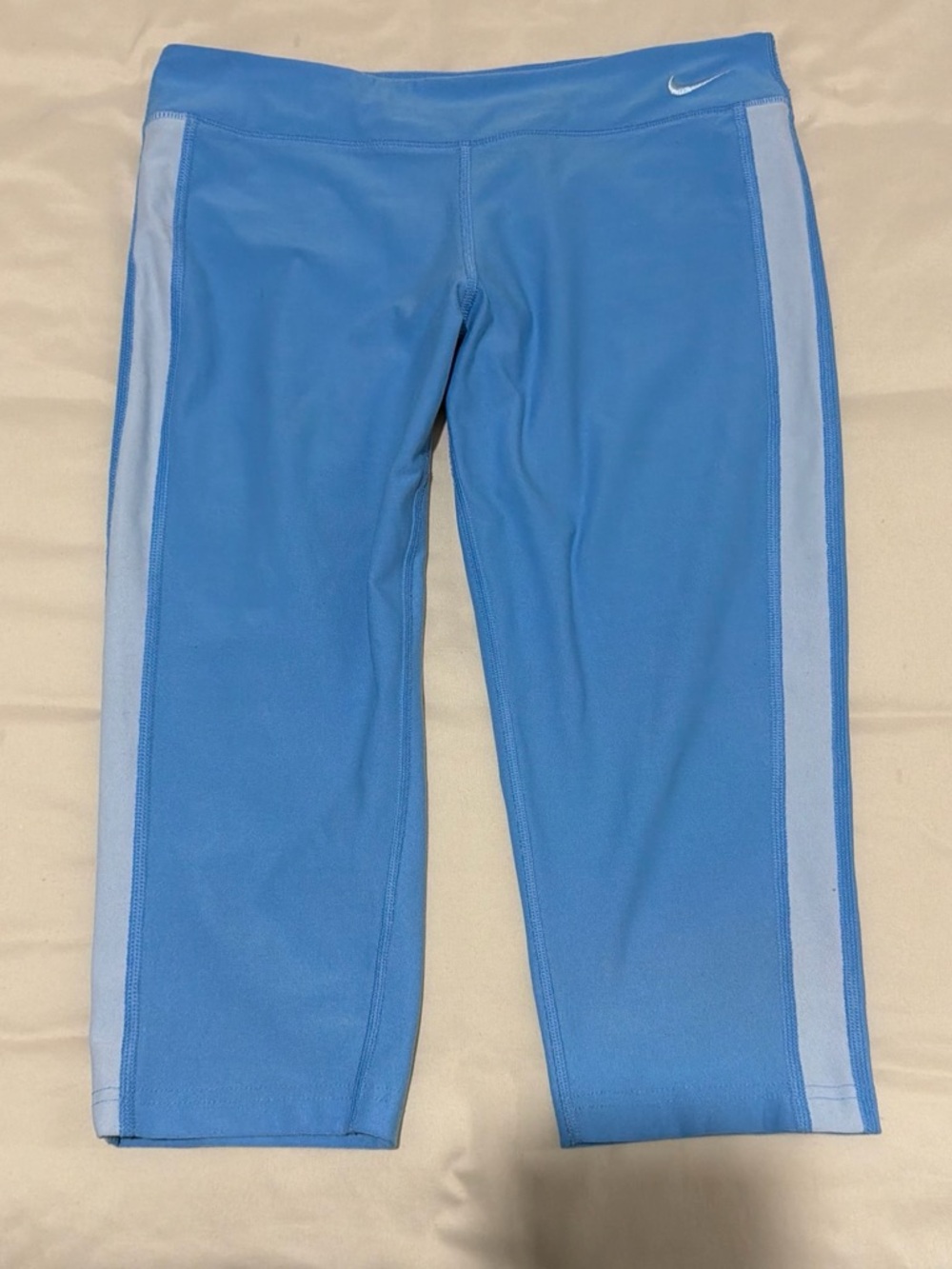 Nike Girls' Blue Capri Leggings with Light Blue Side Panels